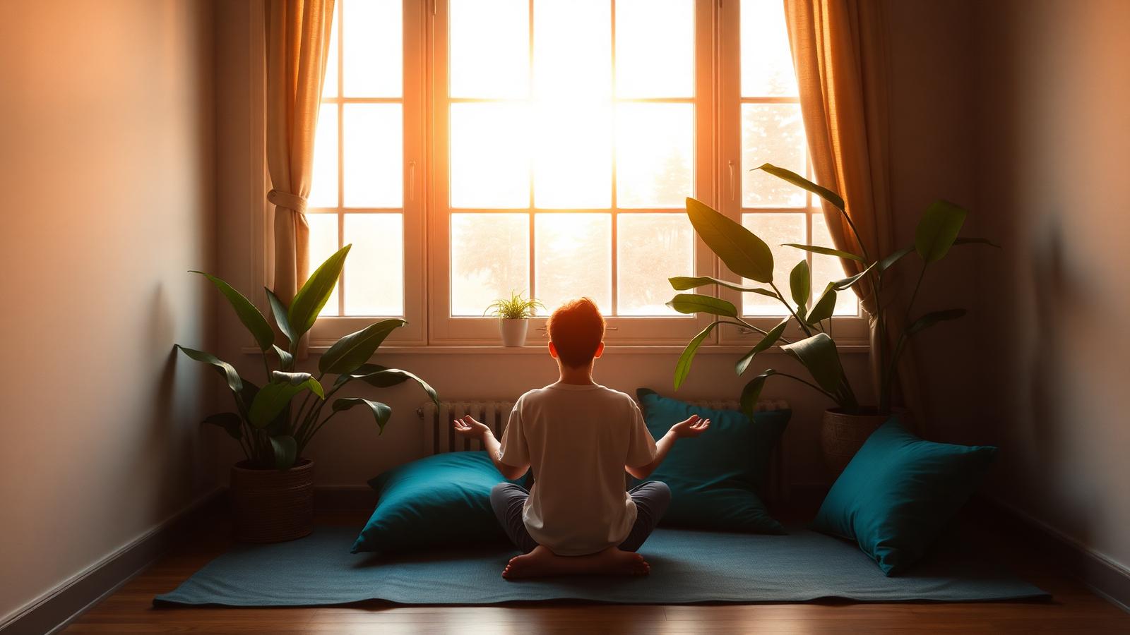 Person sitting quietly by a sunlit window with plants, finding steadiness before returning to practical money decisions — www.changeyourlife.money
