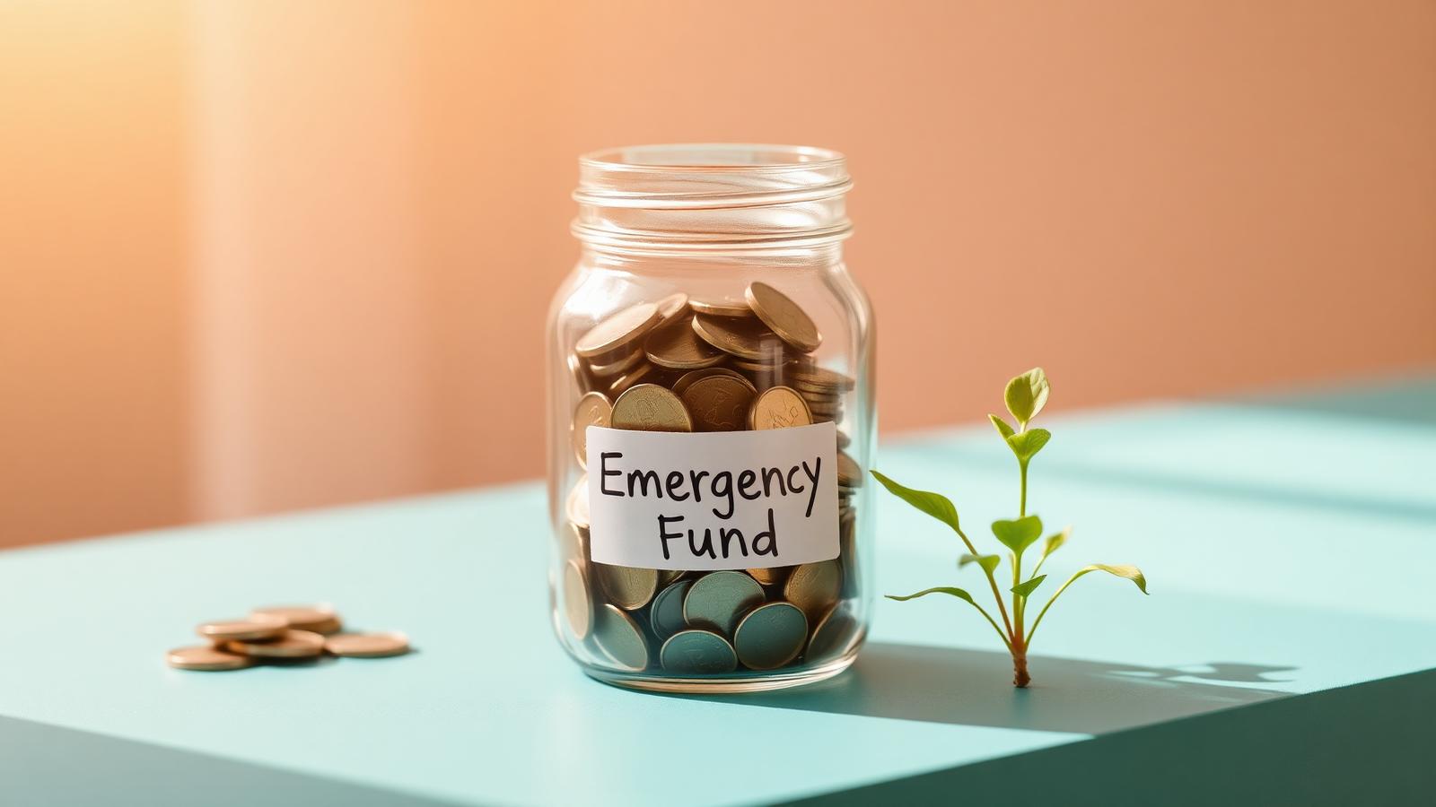 Coin jar labelled Emergency Fund with a small green sprout growing from the coins — www.changeyourlife.money