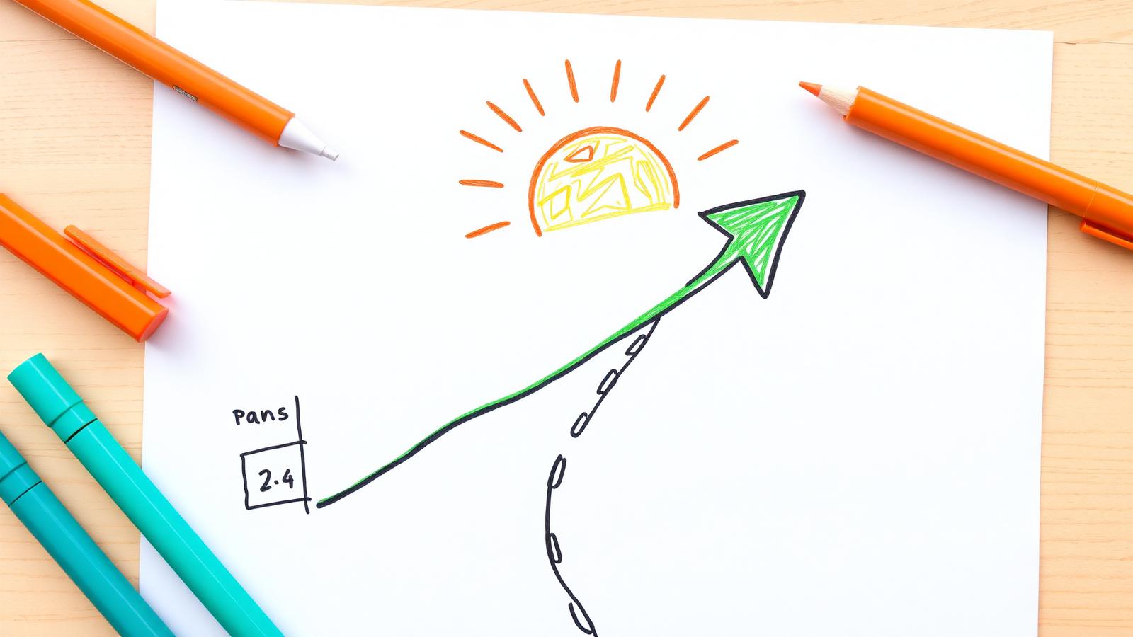 A hand-drawn roadmap with a rising green arrow leading toward a sunrise, representing the seven-step debt-free plan — www.changeyourlife.money
