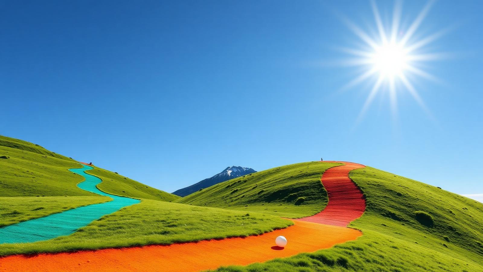 Two paths, teal and orange, winding over green hills toward a bright mountain, symbolising two routes to the same debt-free destination — www.changeyourlife.money