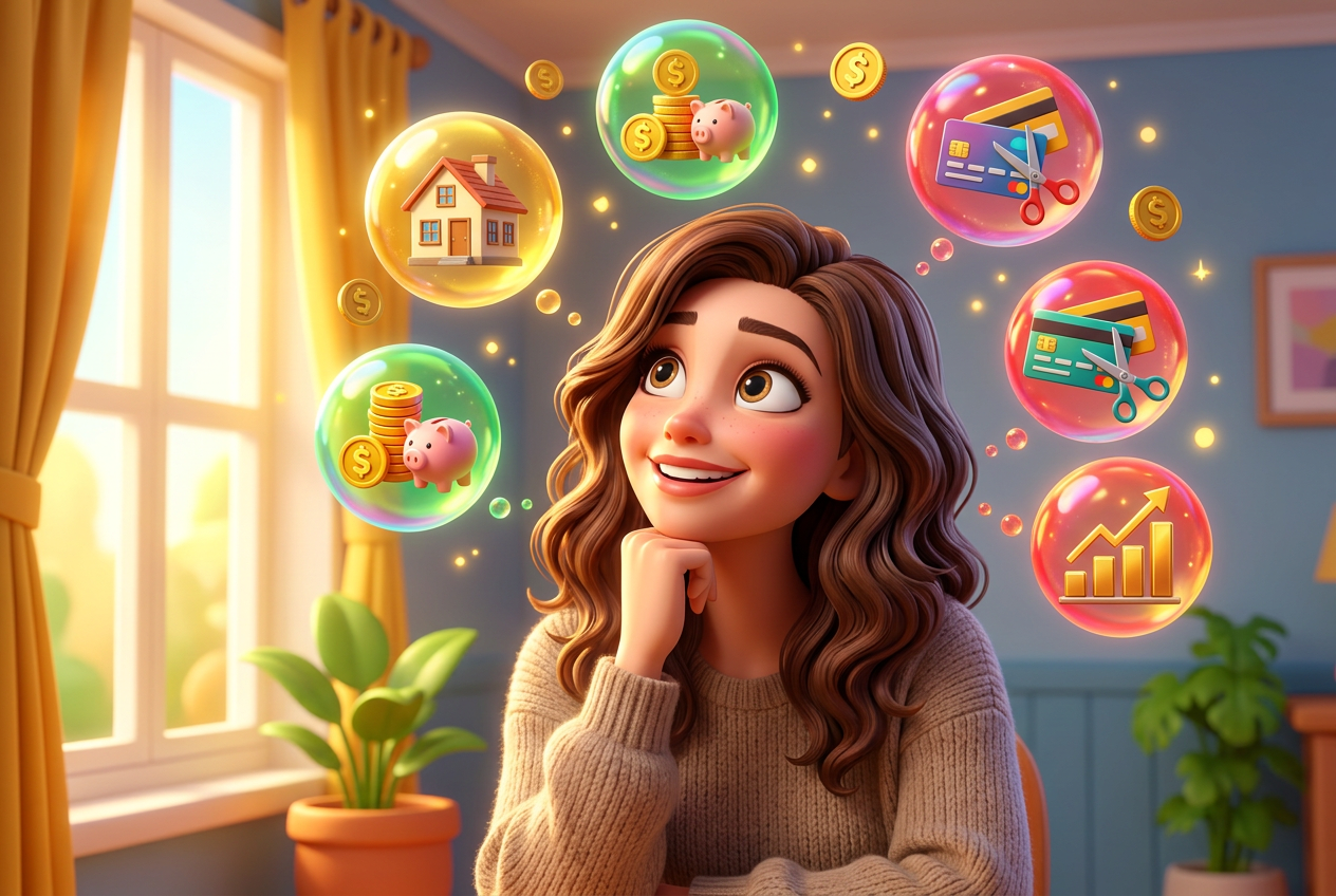 Person visualising an abundant debt-free life surrounded by warm golden light — www.changeyourlife.money